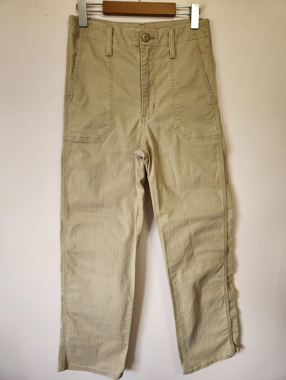 Levi's Surplus High Rise Straight Leg Herringbone Utility Pants Khaki Beige 26